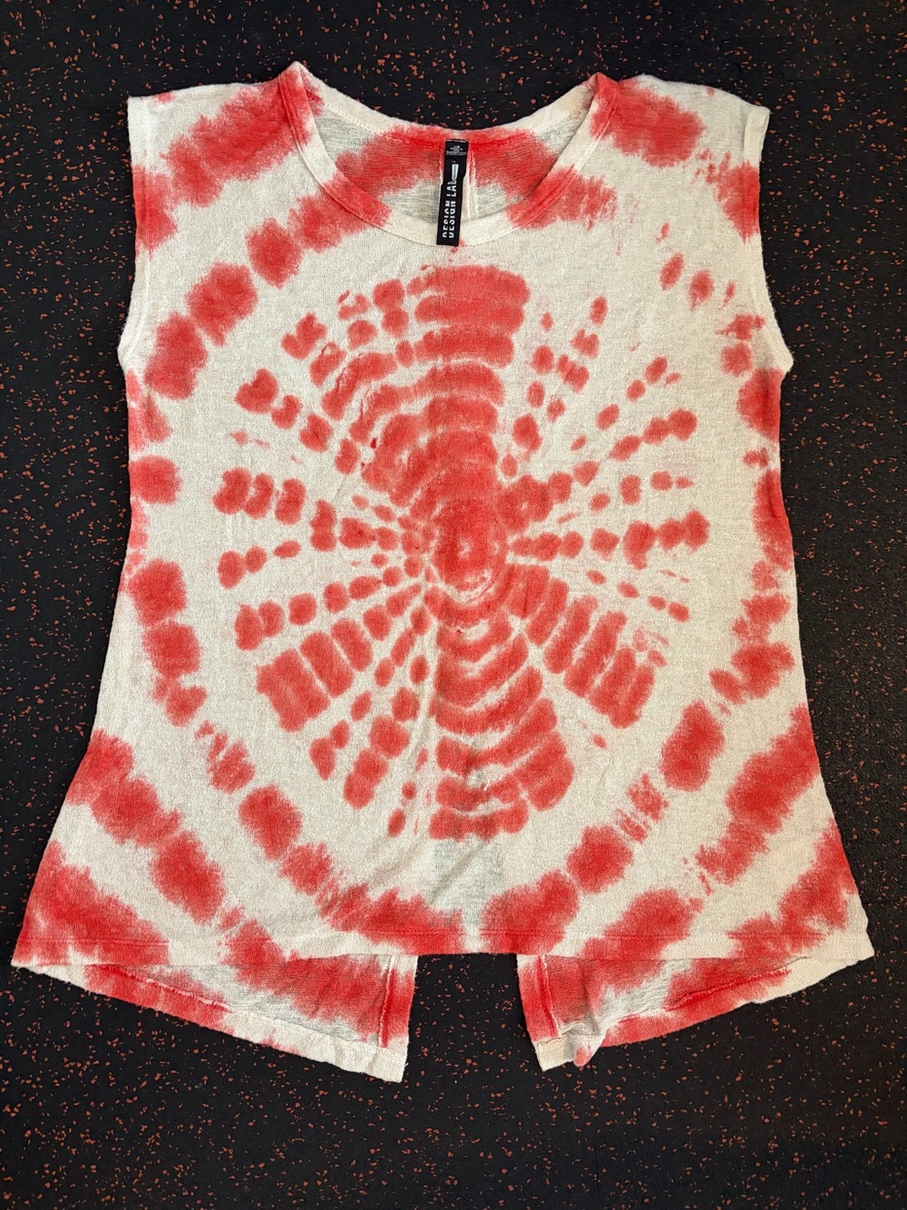 Design Lab Lord & Taylor Coral & Cream Tie-Dye Tank Top
